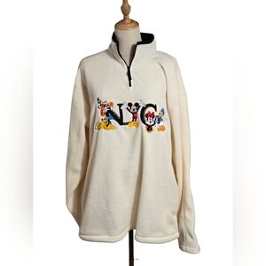 Disney NYC Vintage Cream Mickey And Friends Quarter-Zip Fleece Pullover